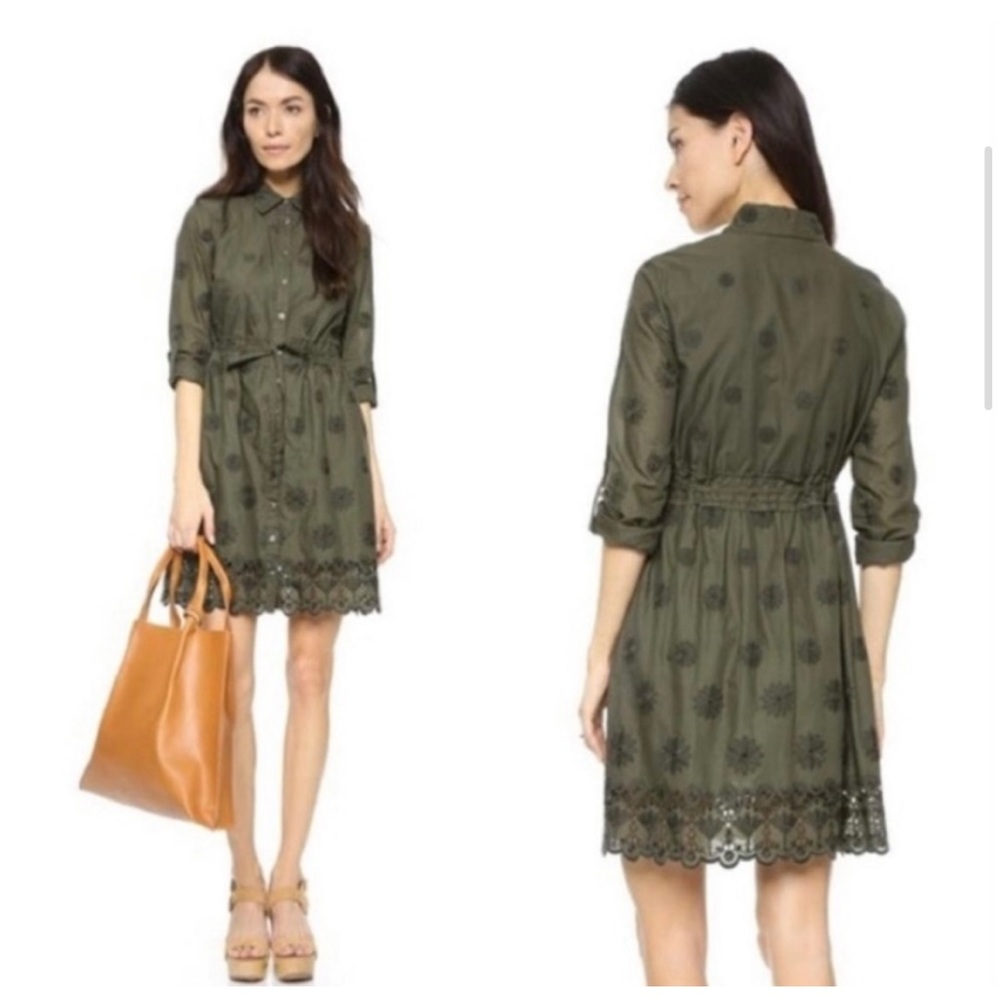 DVF Diane Von Furstenberg Ivanka Green Eyelet Shirt Dress Women’s 0